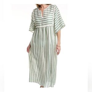 Green and White Awning Striped Maxi Dress